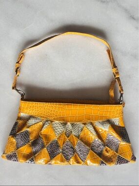 Yellow Patchwork Textured Shoulder Bag
